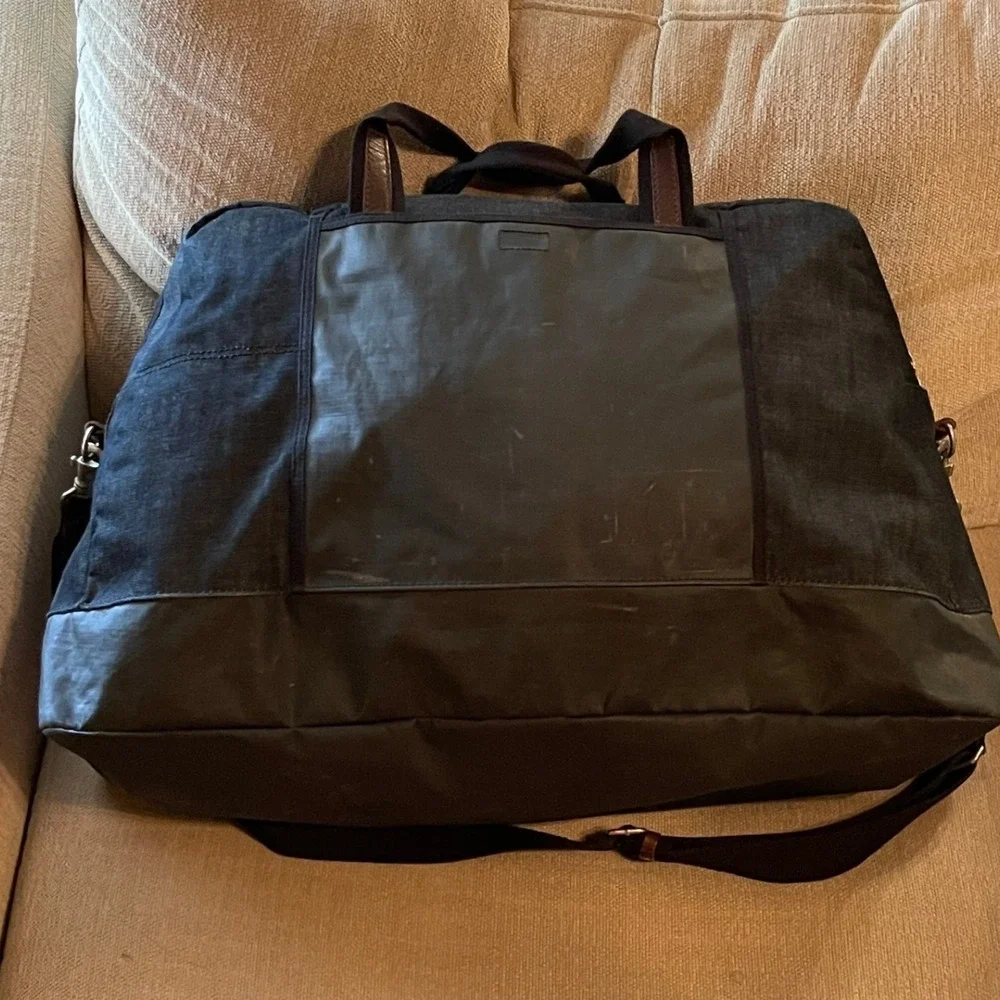Diesel Duffle Bag Denim Coated Canvas Large Weekender Travel Bag Black Blue